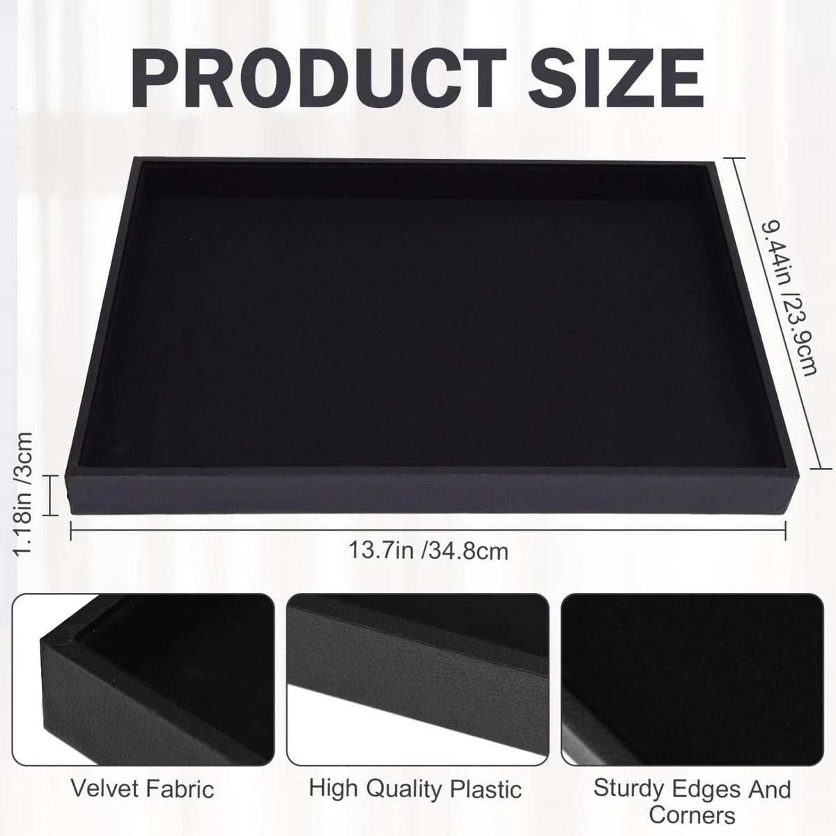 Velvet Jewelry Tray for Drawers Black Jewelrys Display Tray Stackable Jewelry Organizer Trays for Necklace Bracelet Ring Watch (1, Black)