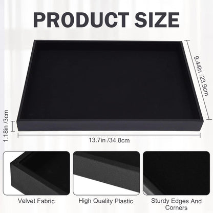 Velvet Jewelry Tray for Drawers Black Jewelrys Display Tray Stackable Jewelry Organizer Trays for Necklace Bracelet Ring Watch (1, Black)