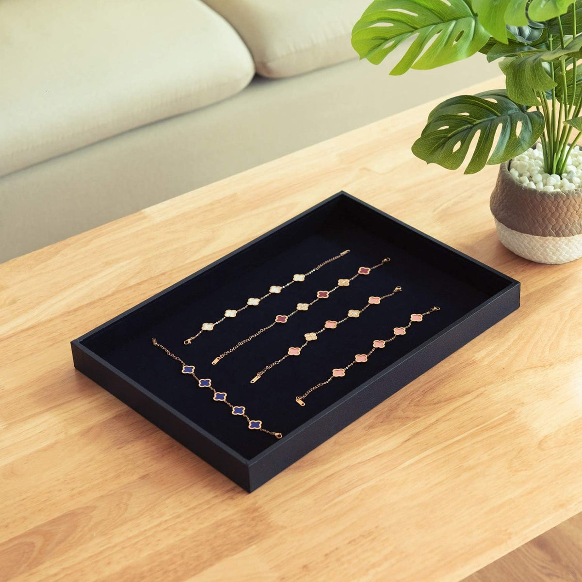Velvet Jewelry Tray for Drawers Black Jewelrys Display Tray Stackable Jewelry Organizer Trays for Necklace Bracelet Ring Watch (1, Black)