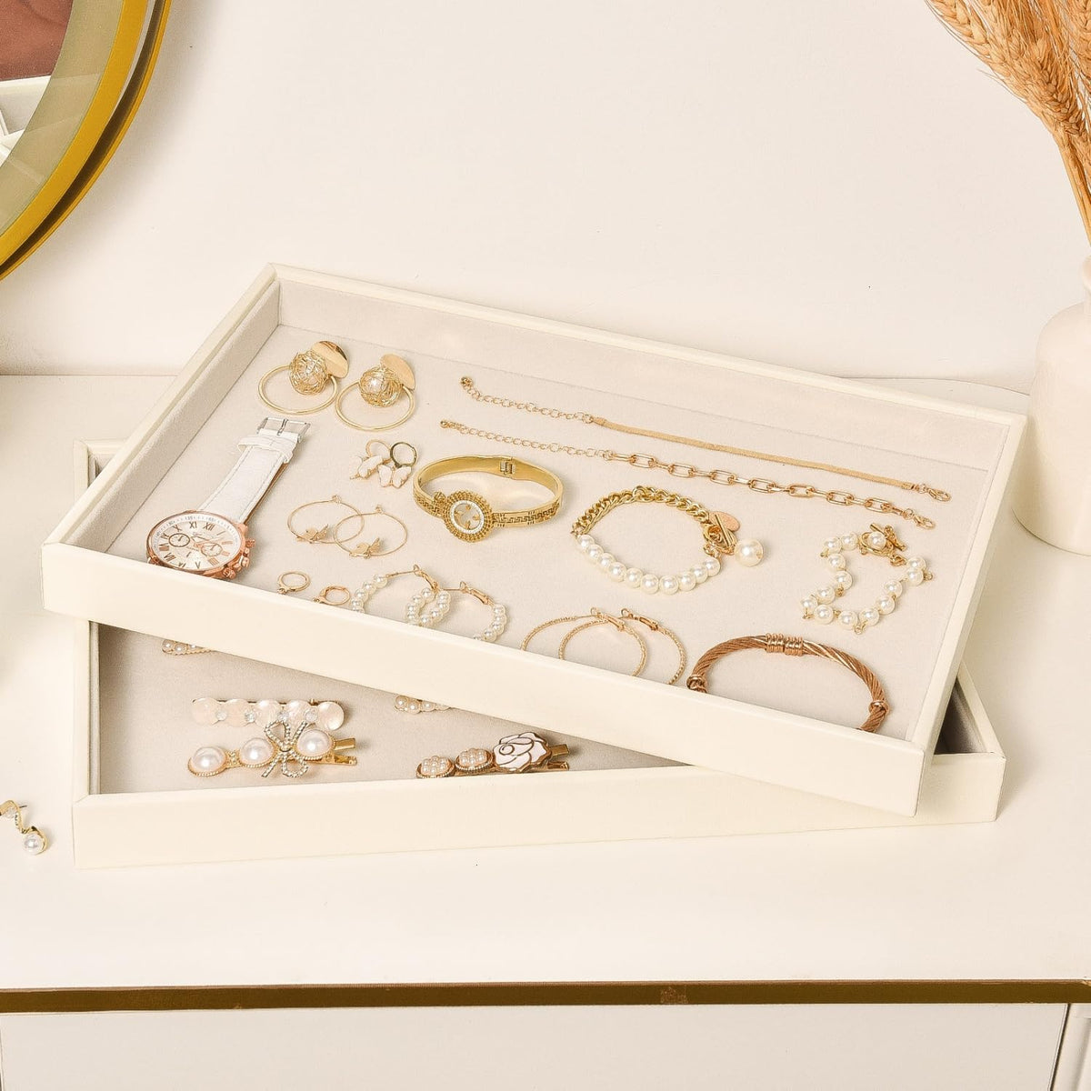 Velvet Jewelry Tray for Drawers Black Jewelrys Display Tray Stackable Jewelry Organizer Trays for Necklace Bracelet Ring Watch (1, Black)