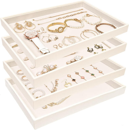 Velvet Jewelry Tray for Drawers Black Jewelrys Display Tray Stackable Jewelry Organizer Trays for Necklace Bracelet Ring Watch (1, Black)