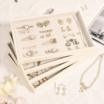 Velvet Jewelry Tray for Drawers Black Jewelrys Display Tray Stackable Jewelry Organizer Trays for Necklace Bracelet Ring Watch (1, Black)