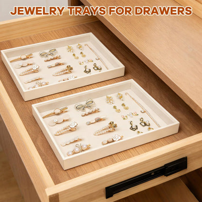 Velvet Jewelry Tray for Drawers Black Jewelrys Display Tray Stackable Jewelry Organizer Trays for Necklace Bracelet Ring Watch (1, Black)