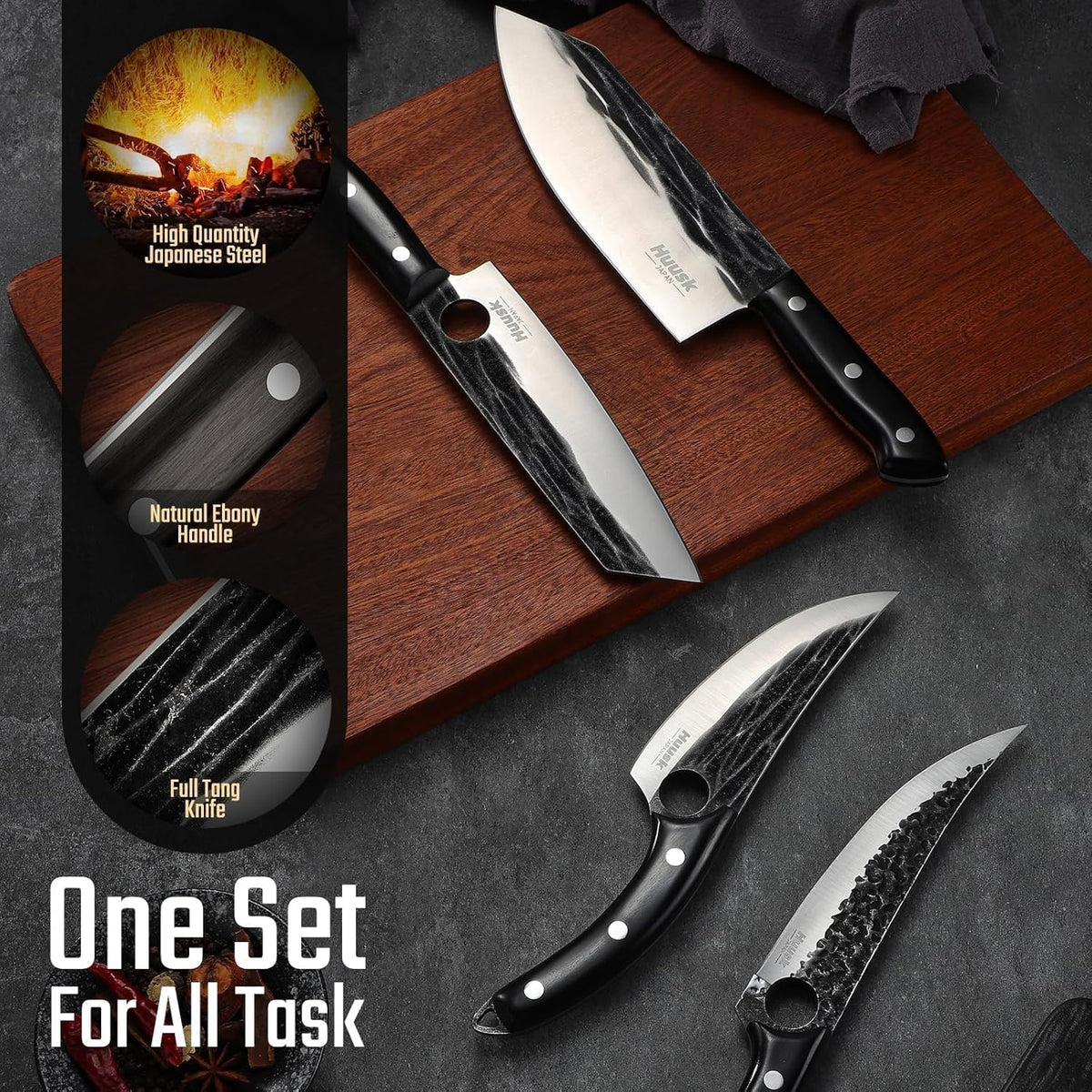Huusk Knives Set, Serbian Chef Knife Set with Bag - Japanese Kitchen Knives