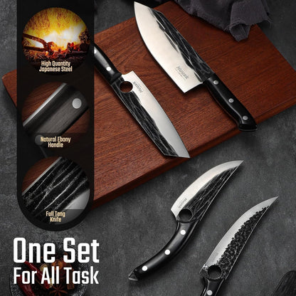 Huusk Knives Set, Serbian Chef Knife Set with Bag - Japanese Kitchen Knives