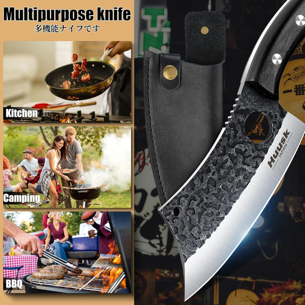 Huusk Knives Set, Serbian Chef Knife Set with Bag - Japanese Kitchen Knives