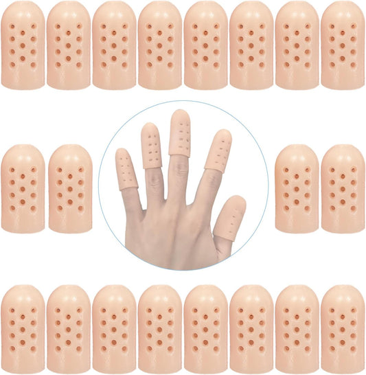 20 Pack Gel Finger Cots with Air Holes - Finger Protection and Healing for Wounds, Finger Cracking, Blisters. Includes Breathable Silicone Finger Caps and Toe Sleeves for Eczema Relief(Nude)