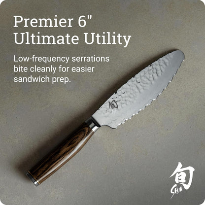 Premier 6" Ultimate Utility Knife, Handcrafted Japanese Knife, VG-MAX Core with Damascus Stainless Steel Cladding, Pakkawood Handle, Precision and Sharpness for Professional and Home Chefs