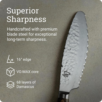 Premier 6" Ultimate Utility Knife, Handcrafted Japanese Knife, VG-MAX Core with Damascus Stainless Steel Cladding, Pakkawood Handle, Precision and Sharpness for Professional and Home Chefs