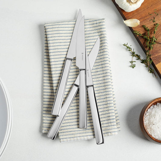 4-pc Polished Stainless Steel Serrated Steak Knife Set