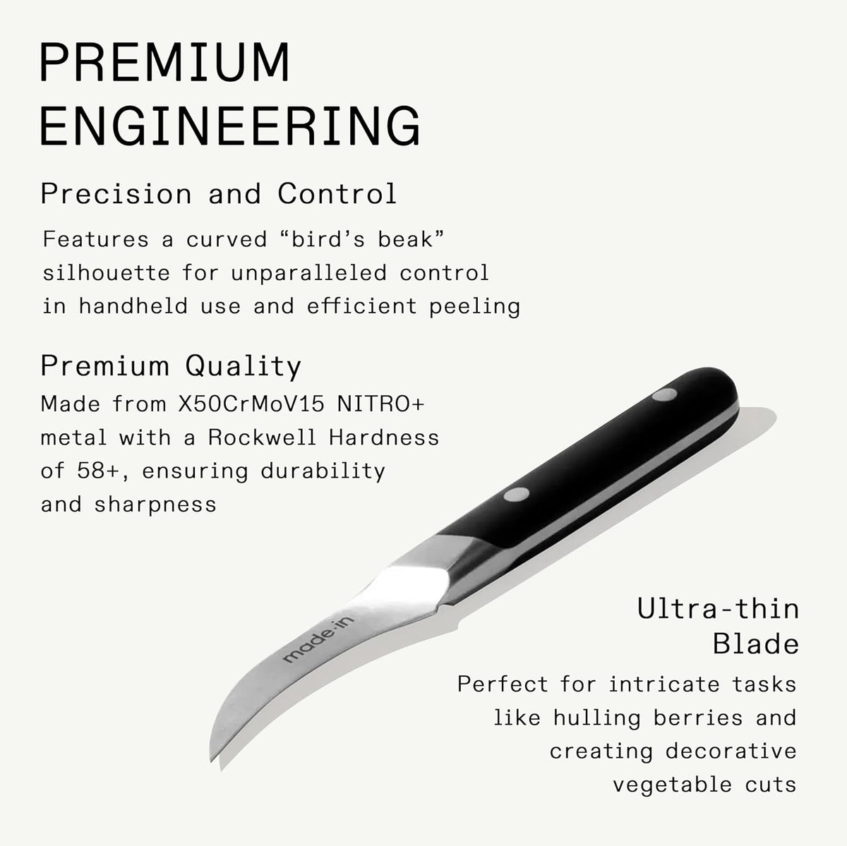 Cookware - 3" Bird's Beak Paring Knife - Crafted in France - Full Tang With Truffle Black Handle