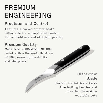 Cookware - 3" Bird's Beak Paring Knife - Crafted in France - Full Tang With Truffle Black Handle
