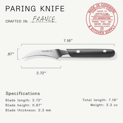 Cookware - 3" Bird's Beak Paring Knife - Crafted in France - Full Tang With Truffle Black Handle