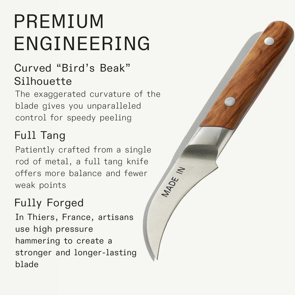 Cookware - 3" Bird's Beak Paring Knife - Crafted in France - Full Tang With Truffle Black Handle