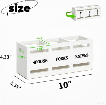 Kitchen Utensil Holder Wooden Cutlery Holder Silverware Containers | Black Utensil Caddy Cutlery Organizer 3 Compartment Tools Organizer for Kitchen Counter Spoons Forks Knives Tools Storage