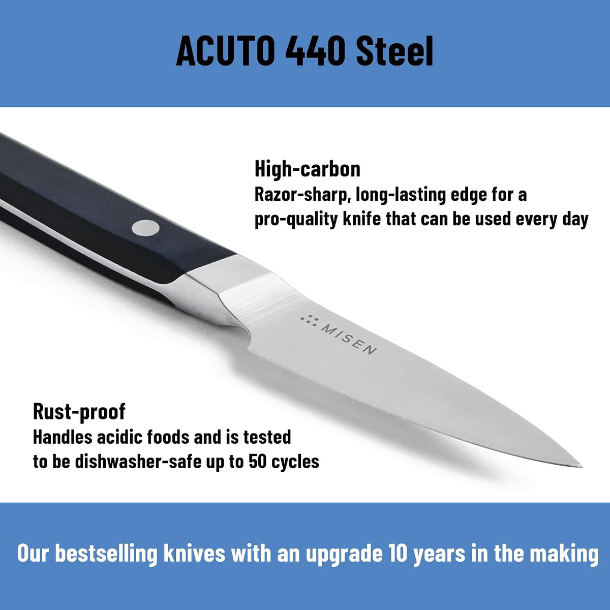 3.5‑Inch Paring Knife 2.0 - AICHI ACUTO440 High‑Carbon Stainless Steel, Rust‑Proof Blade - Ergonomic Spine, Precision Peeling, Trimming, and Slicing - Lightweight & Versatile - Black