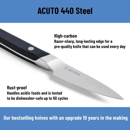 3.5‑Inch Paring Knife 2.0 - AICHI ACUTO440 High‑Carbon Stainless Steel, Rust‑Proof Blade - Ergonomic Spine, Precision Peeling, Trimming, and Slicing - Lightweight & Versatile - Black