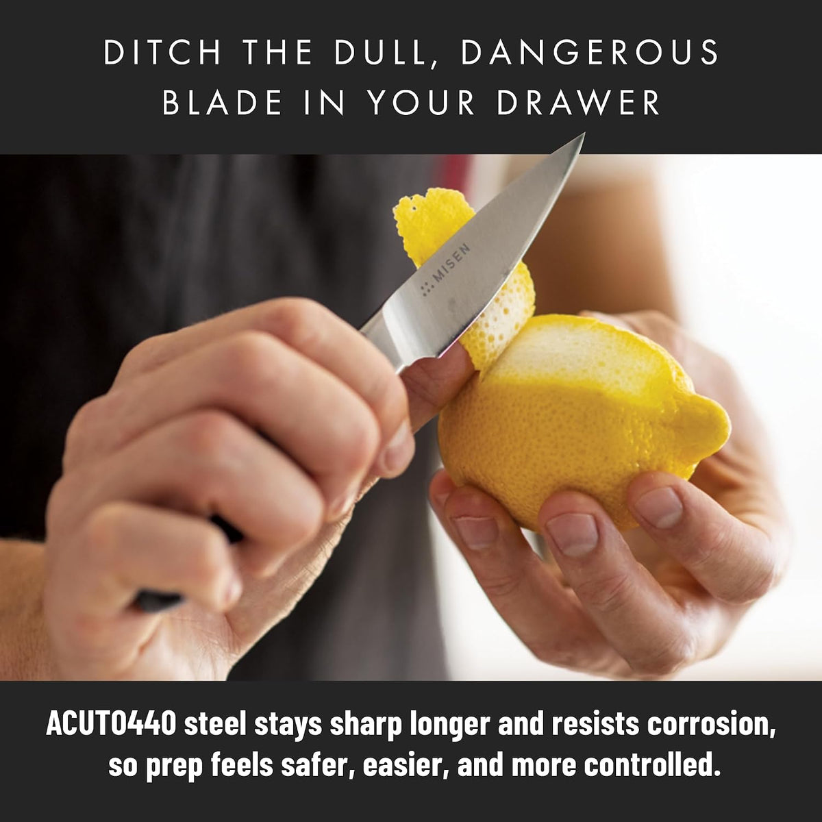 3.5‑Inch Paring Knife 2.0 - AICHI ACUTO440 High‑Carbon Stainless Steel, Rust‑Proof Blade - Ergonomic Spine, Precision Peeling, Trimming, and Slicing - Lightweight & Versatile - Black