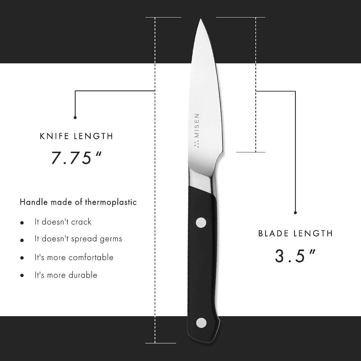 3.5‑Inch Paring Knife 2.0 - AICHI ACUTO440 High‑Carbon Stainless Steel, Rust‑Proof Blade - Ergonomic Spine, Precision Peeling, Trimming, and Slicing - Lightweight & Versatile - Black