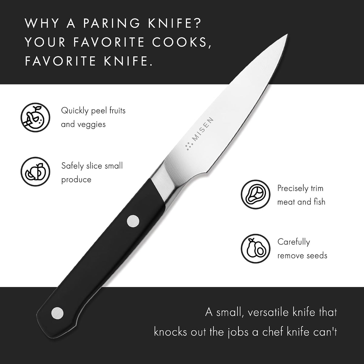 3.5‑Inch Paring Knife 2.0 - AICHI ACUTO440 High‑Carbon Stainless Steel, Rust‑Proof Blade - Ergonomic Spine, Precision Peeling, Trimming, and Slicing - Lightweight & Versatile - Black