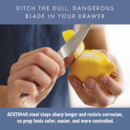 3.5‑Inch Paring Knife 2.0 - AICHI ACUTO440 High‑Carbon Stainless Steel, Rust‑Proof Blade - Ergonomic Spine, Precision Peeling, Trimming, and Slicing - Lightweight & Versatile - Black