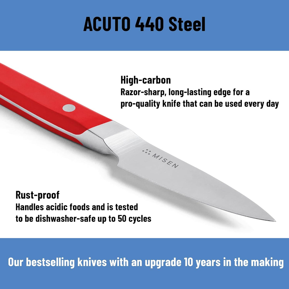 3.5‑Inch Paring Knife 2.0 - AICHI ACUTO440 High‑Carbon Stainless Steel, Rust‑Proof Blade - Ergonomic Spine, Precision Peeling, Trimming, and Slicing - Lightweight & Versatile - Black