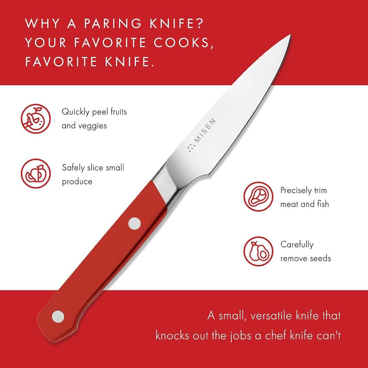 3.5‑Inch Paring Knife 2.0 - AICHI ACUTO440 High‑Carbon Stainless Steel, Rust‑Proof Blade - Ergonomic Spine, Precision Peeling, Trimming, and Slicing - Lightweight & Versatile - Black