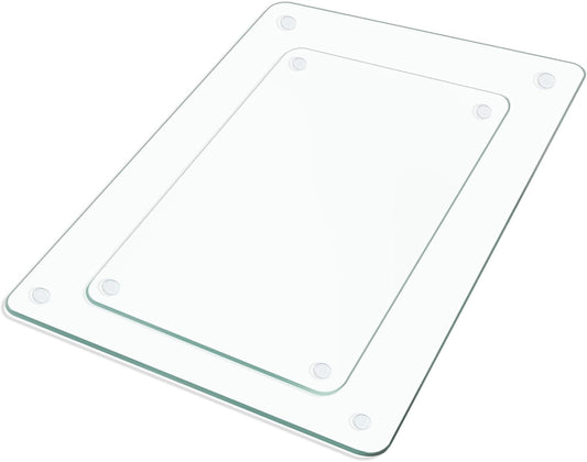 Tempered Glass Cutting Board,Set of Glass Cutting Board for Kitchen Counter,Clear Glass,with Non-Slip Feet, Scratch Resistant,Heat Resistant, 12x16&12x8 inch 2PCS,Easy to Clean