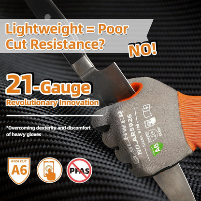 A6 AIR-SKIN Cut Resistant Work Gloves, Comfortable & Breathable, 21-Gauge Seamless Knit Flexible Safety Working Gloves with Grip for Refined Tasks, Touch-screen, 1 Pair, S, AR5926