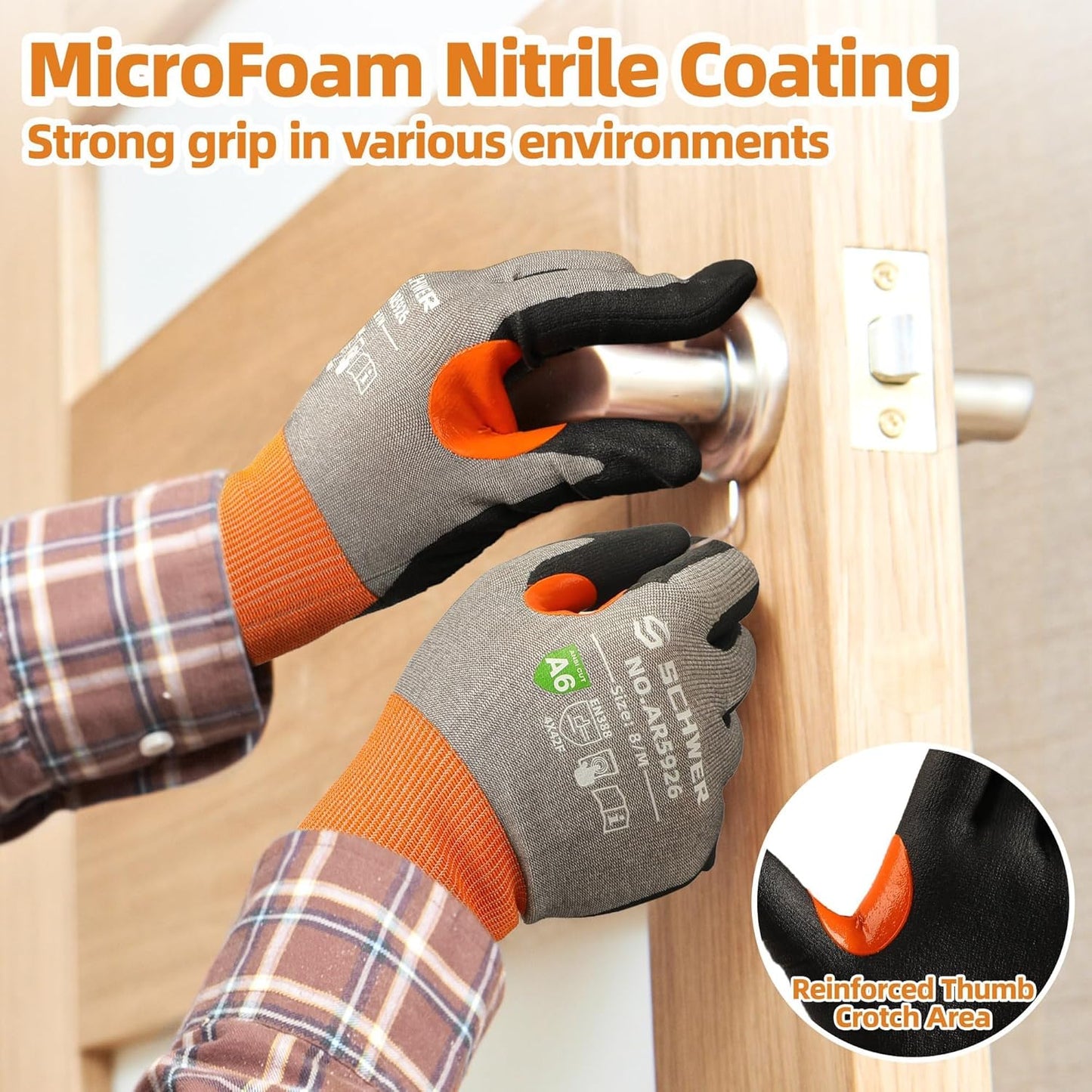 A6 AIR-SKIN Cut Resistant Work Gloves, Comfortable & Breathable, 21-Gauge Seamless Knit Flexible Safety Working Gloves with Grip for Refined Tasks, Touch-screen, 1 Pair, S, AR5926