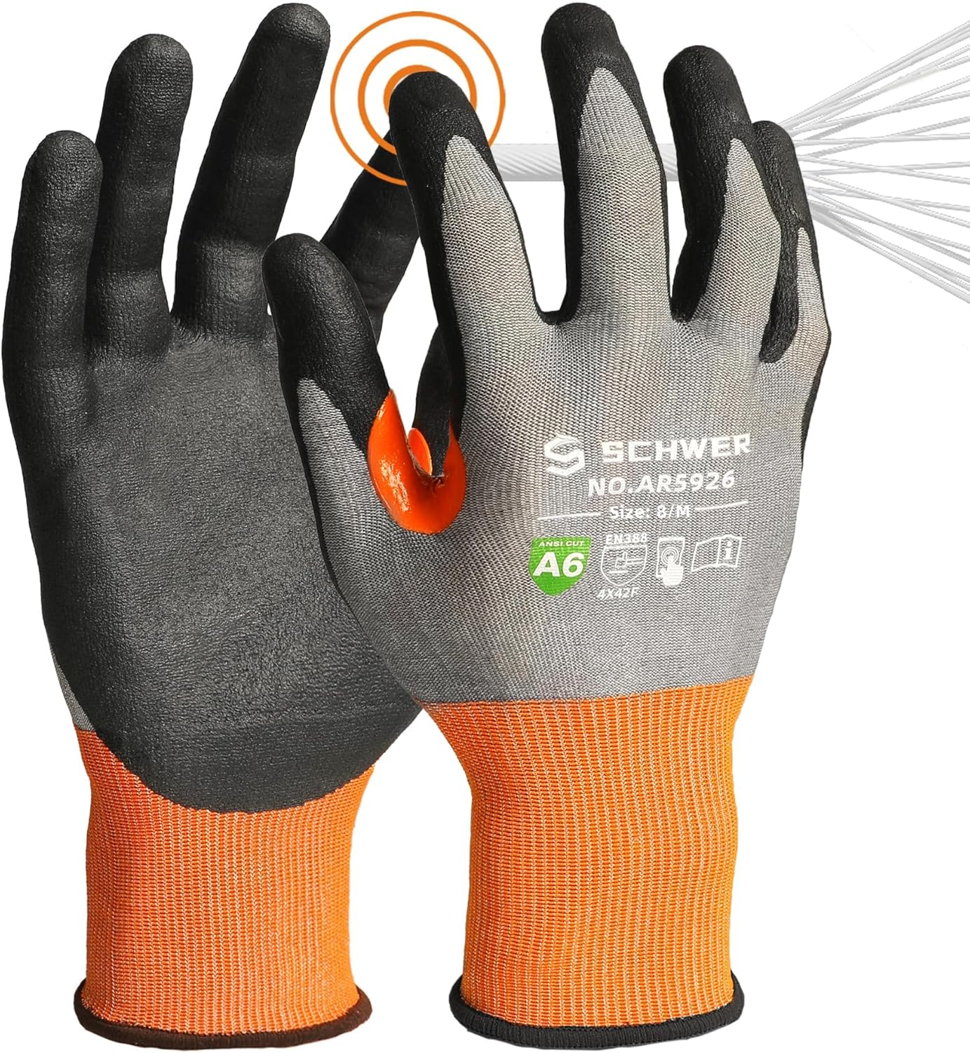 A6 AIR-SKIN Cut Resistant Work Gloves, Comfortable & Breathable, 21-Gauge Seamless Knit Flexible Safety Working Gloves with Grip for Refined Tasks, Touch-screen, 1 Pair, S, AR5926