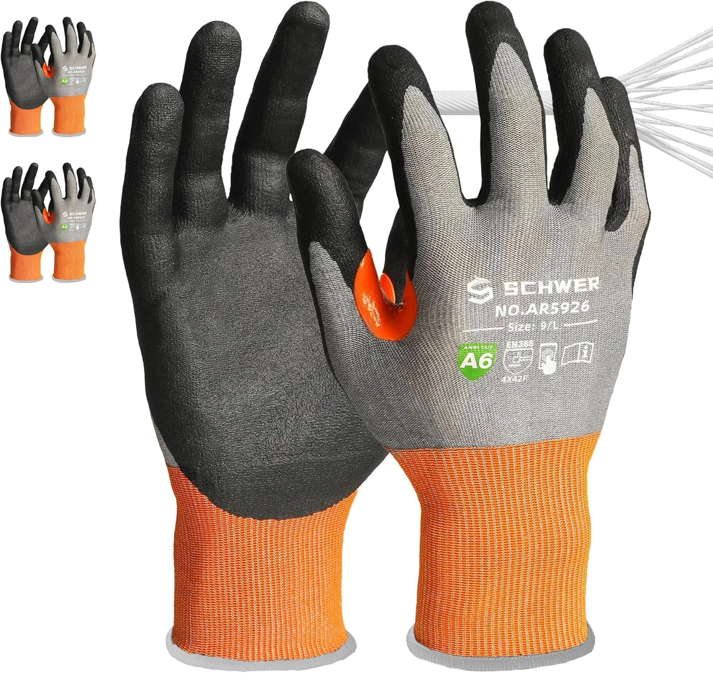A6 AIR-SKIN Cut Resistant Work Gloves, Comfortable & Breathable, 21-Gauge Seamless Knit Flexible Safety Working Gloves with Grip for Refined Tasks, Touch-screen, 1 Pair, S, AR5926