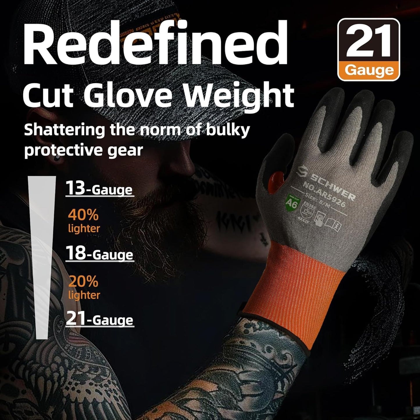 A6 AIR-SKIN Cut Resistant Work Gloves, Comfortable & Breathable, 21-Gauge Seamless Knit Flexible Safety Working Gloves with Grip for Refined Tasks, Touch-screen, 1 Pair, S, AR5926