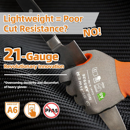 A6 AIR-SKIN Cut Resistant Work Gloves, Comfortable & Breathable, 21-Gauge Seamless Knit Flexible Safety Working Gloves with Grip for Refined Tasks, Touch-screen, 1 Pair, S, AR5926