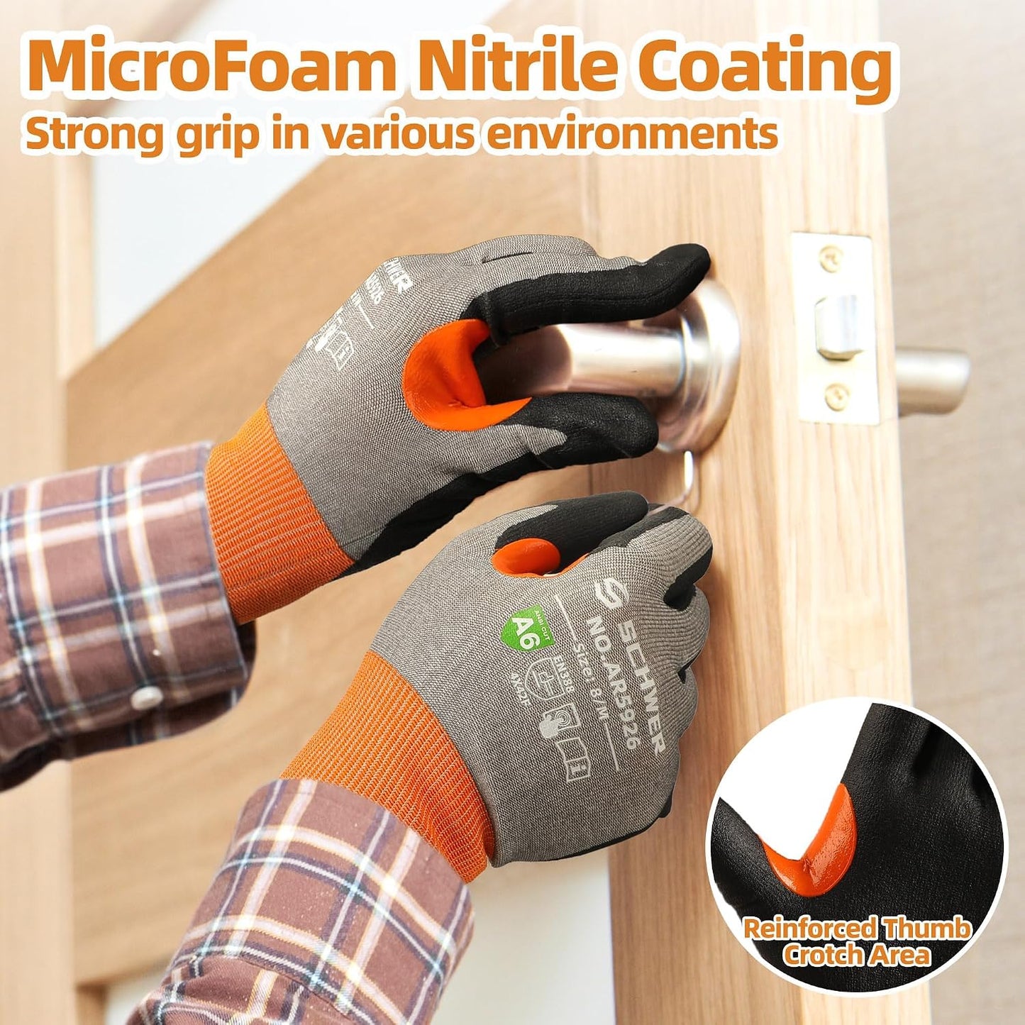 A6 AIR-SKIN Cut Resistant Work Gloves, Comfortable & Breathable, 21-Gauge Seamless Knit Flexible Safety Working Gloves with Grip for Refined Tasks, Touch-screen, 1 Pair, S, AR5926
