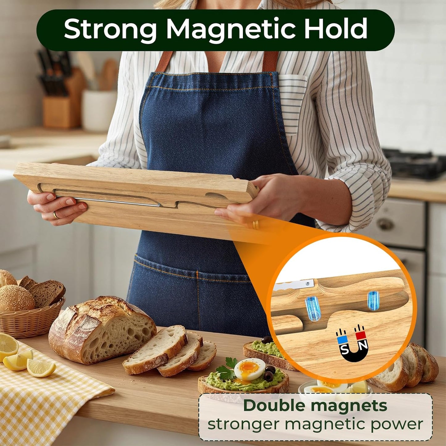 Sourdough Bread Bow Knife and Cutting Board With Magnetic Storage | Bread Slicer Set for Homemade Loaves with Cutting Groove, Space-Saving, Right & Left Handed, Ideal Baking Gift for Home Baker