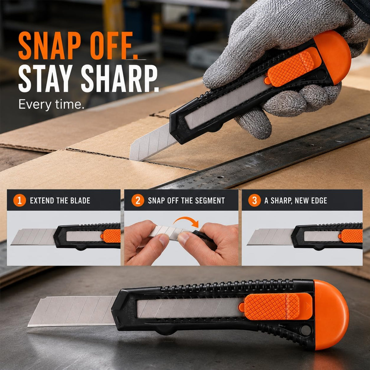 12-Pack Utility Knife, Retractable Box Cutter for Cartons, Cardboard and Boxes, 18mm Wider Razor Sharp Blade, Smooth Mechanism, Perfect for Office and Home use