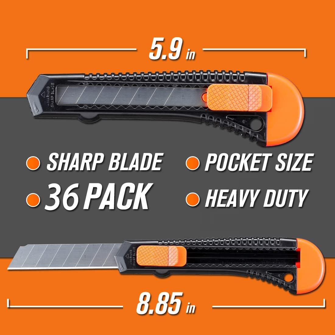 12-Pack Utility Knife, Retractable Box Cutter for Cartons, Cardboard and Boxes, 18mm Wider Razor Sharp Blade, Smooth Mechanism, Perfect for Office and Home use