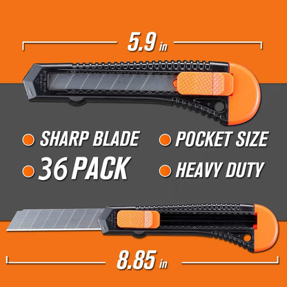 12-Pack Utility Knife, Retractable Box Cutter for Cartons, Cardboard and Boxes, 18mm Wider Razor Sharp Blade, Smooth Mechanism, Perfect for Office and Home use