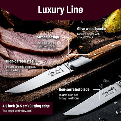 Steak Knives, Luxury Line, 6 Pieces, Olive Wood, in Giftbox