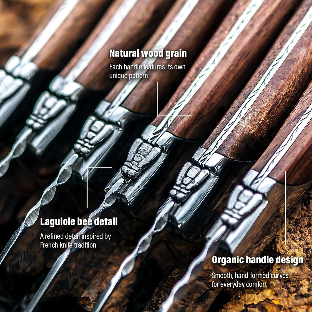 Steak Knives, Luxury Line, 6 Pieces, Olive Wood, in Giftbox