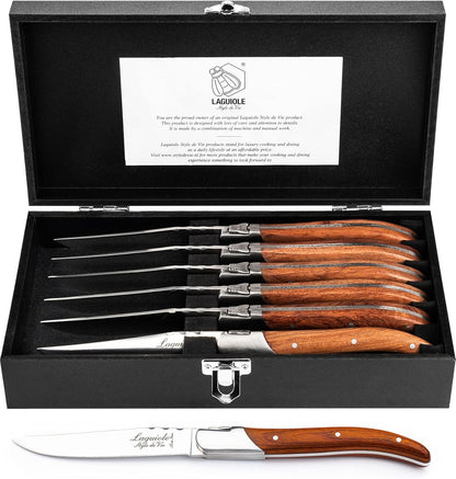 Steak Knives, Luxury Line, 6 Pieces, Olive Wood, in Giftbox