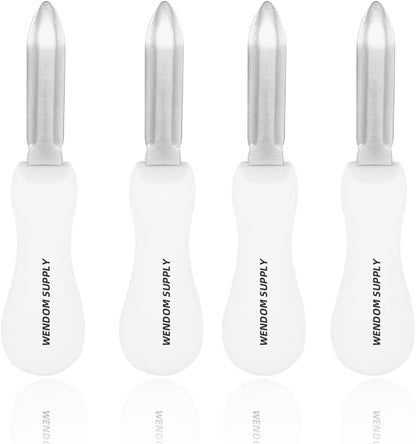 Oyster Shucking Knife 4Pcs White Oyster Opener Stainless Steel Oyster Shucker New Haven Style with Non-slip Handle for Kitchen Seafood Tools