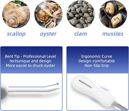 Oyster Shucking Knife 4Pcs White Oyster Opener Stainless Steel Oyster Shucker New Haven Style with Non-slip Handle for Kitchen Seafood Tools