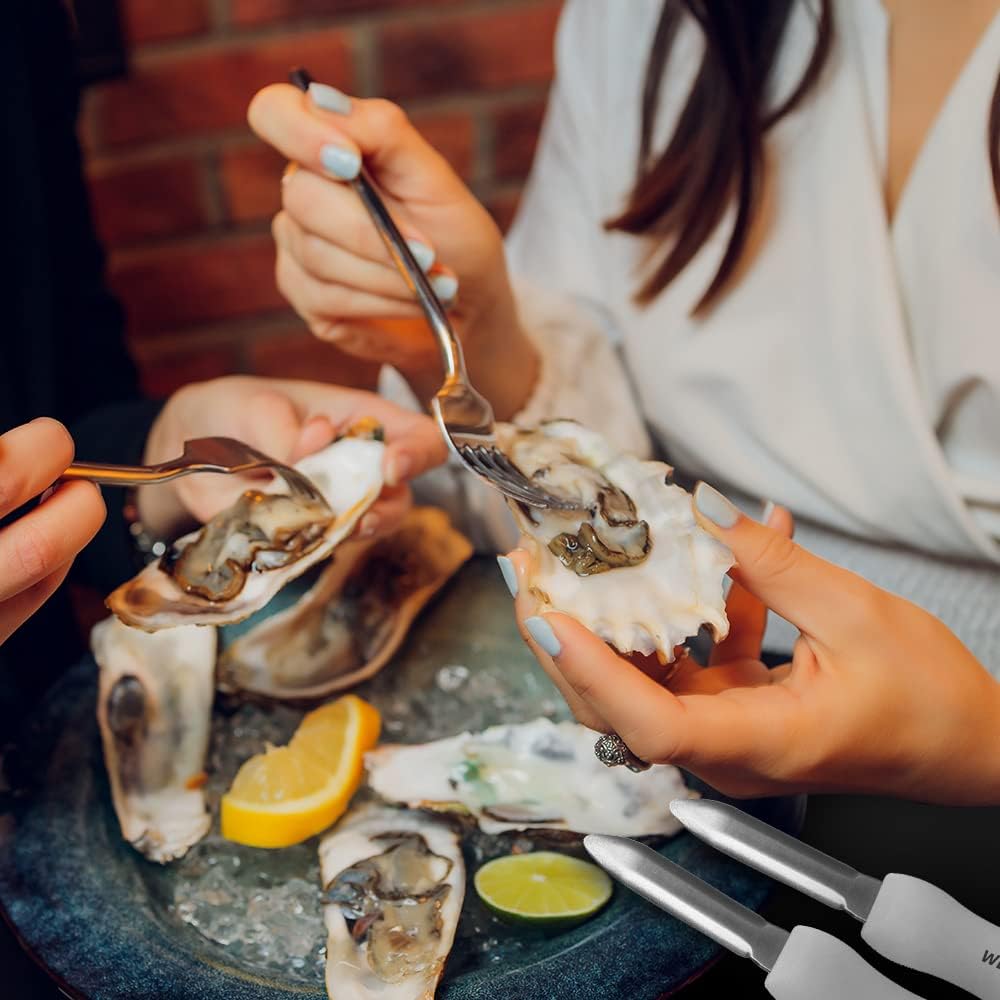 Oyster Shucking Knife 4Pcs White Oyster Opener Stainless Steel Oyster Shucker New Haven Style with Non-slip Handle for Kitchen Seafood Tools