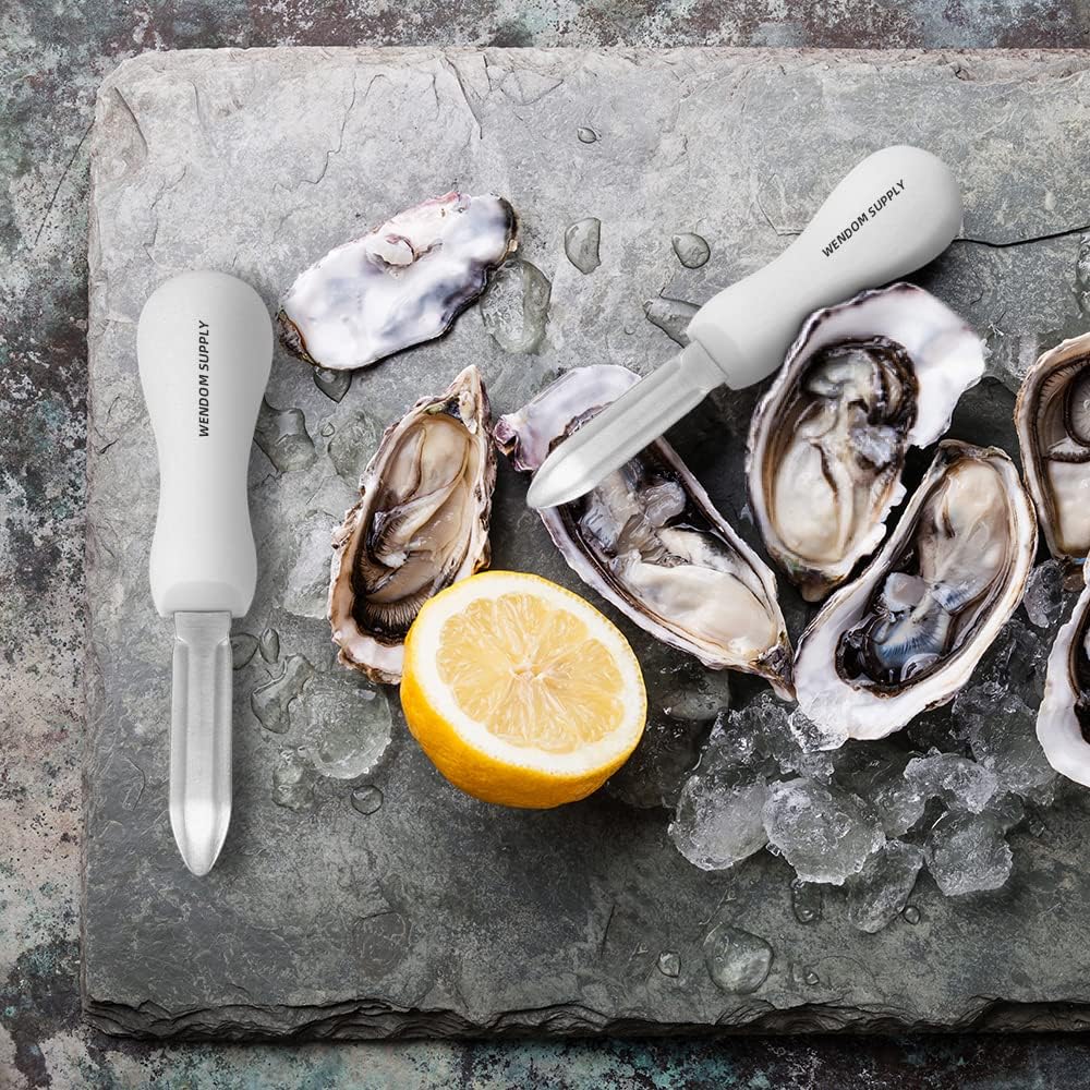 Oyster Shucking Knife 4Pcs White Oyster Opener Stainless Steel Oyster Shucker New Haven Style with Non-slip Handle for Kitchen Seafood Tools