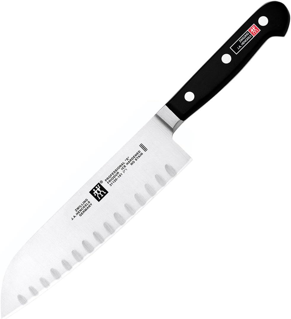 Professional S 7-inch Razor-Sharp German Hollow Edge Santoku Knife, Made in Company-Owned German Factory with Special Formula Steel perfected for almost 300 Years, Dishwasher Safe