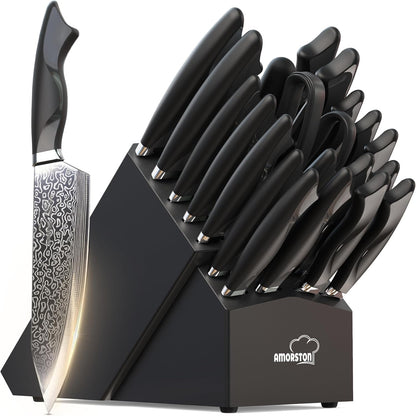 22 Pieces Knife Block Set with Built-in Sharpener