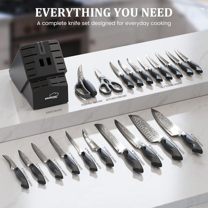 22 Pieces Knife Block Set with Built-in Sharpener