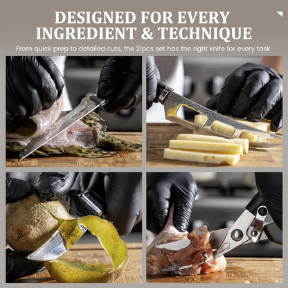 22 Pieces Knife Block Set with Built-in Sharpener